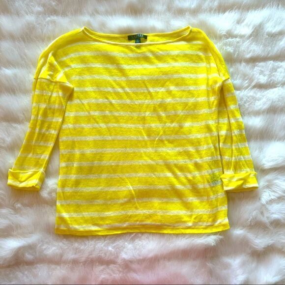 Lauren By Ralph Lauren Yellow Striped Lightweight Sweater (S) - Picture 2 of 9